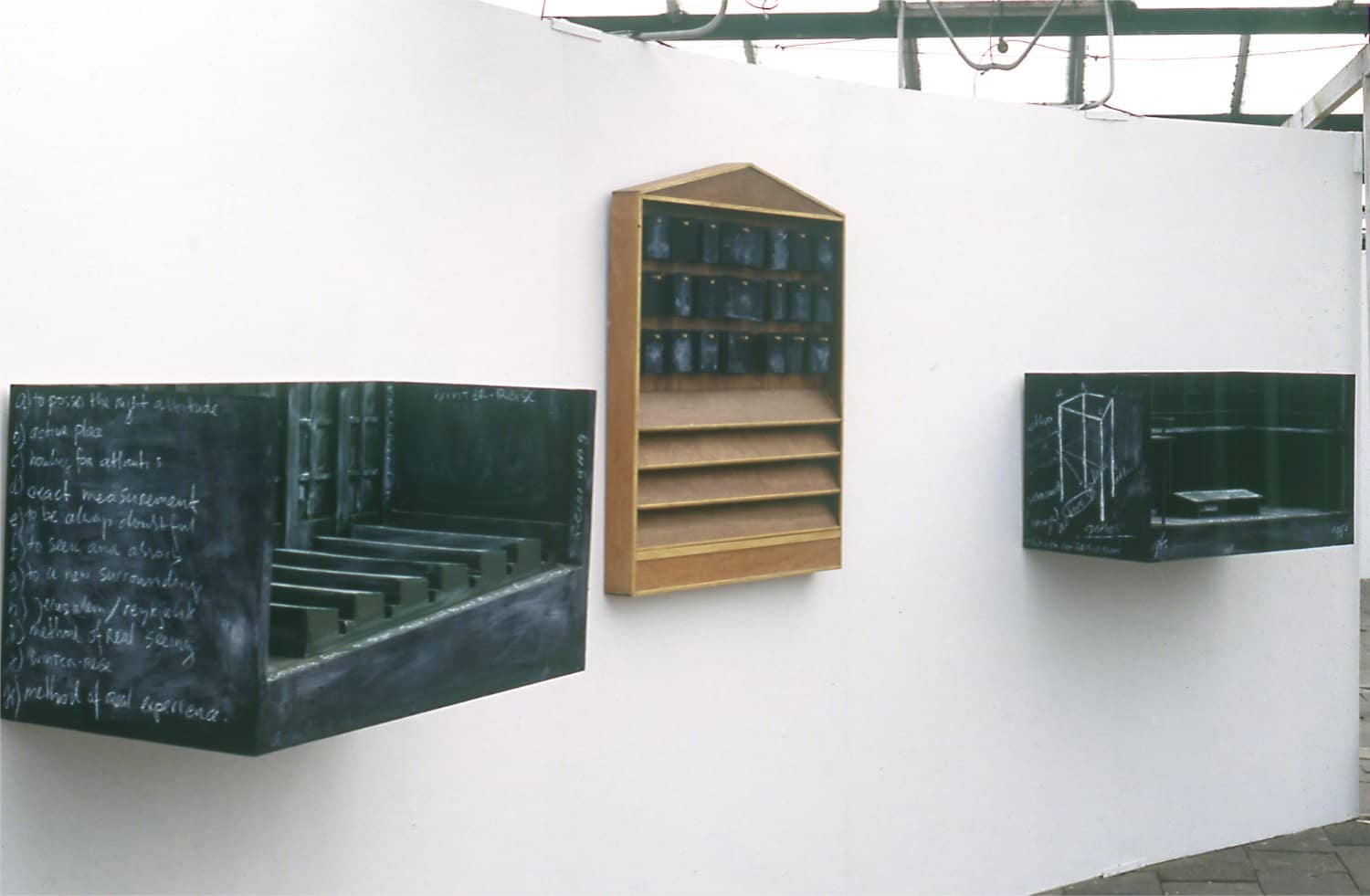 Overview of an art installation named "Hypercorrection" (1992). Various materials, techniques and dimensions