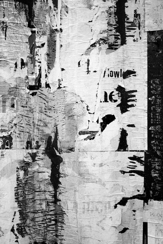 'Lowl' 2010. Large format photo of weathered and torn posters in Amsterdam